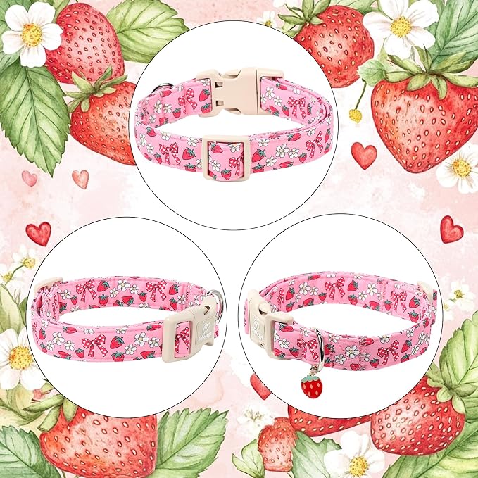 Strawberry Bow Dog Collar for Medium Dogs - Image 7