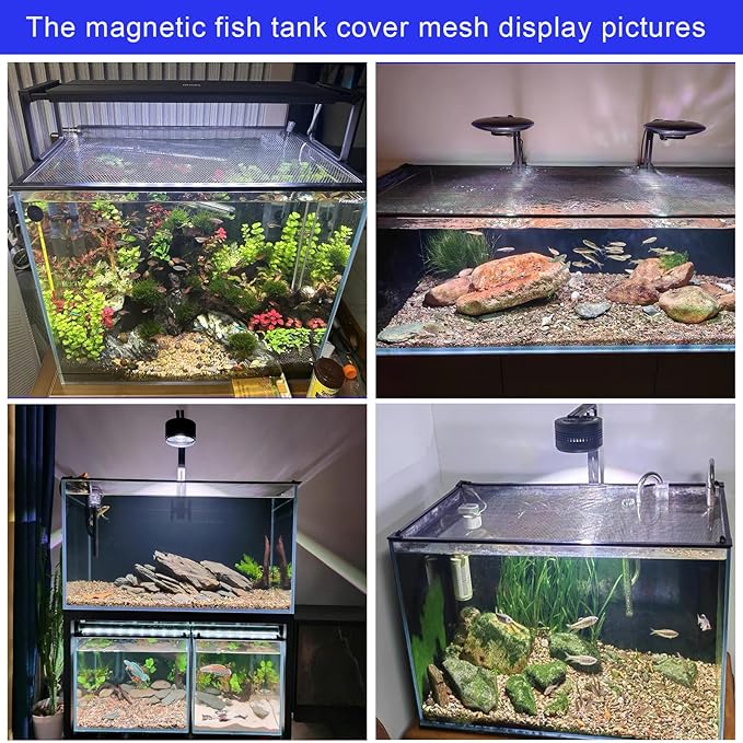 Magnetic Aquarium lid Fish Tank Hood top Cover Anti-Jumping net Cover mesh to - Image 6