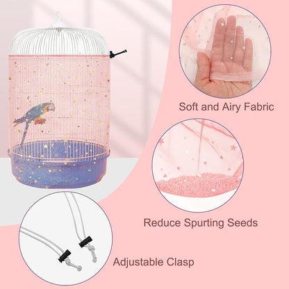Bird Cage Seed Catcher, 45-90'' Adjustable Bird Cage Cover, Universal Nylon - Image 3