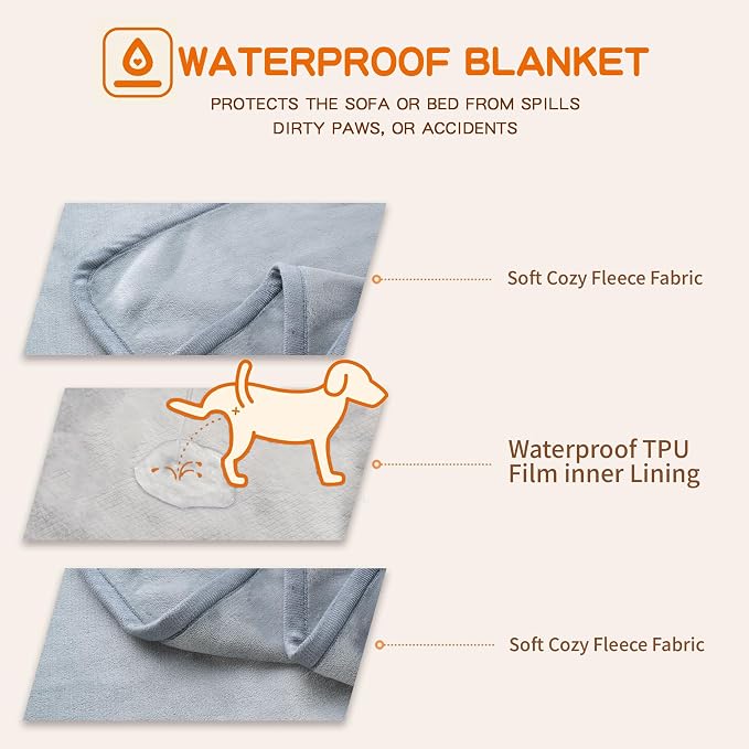 Waterproof Dog Blankets Light Grey Pet Blanket 60"x80", Soft Fluffy Sofa Car - Image 5