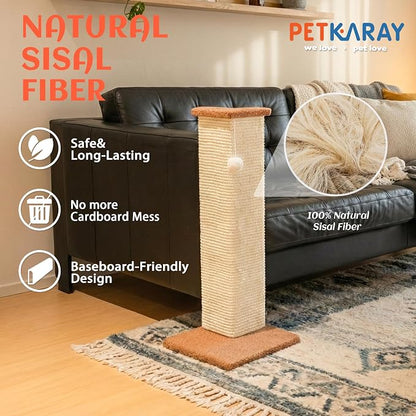 PETKARAY Couch Corner Cat Scratcher, 28.5" Sisal Scratching Post - Image 3