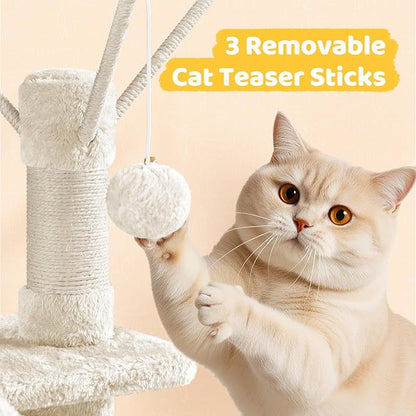 Yaheetech Cat Tree, 67in Large Tower w/ 3 Removable Teaser Sticks, 2 Kitten-Ear - Image 7