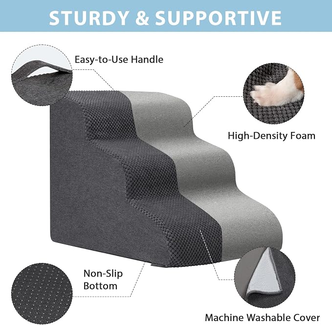 Dog Stairs for Couch Sofa and Chair, 3-Step Dog Steps for Small Dogs and Cats - Image 6