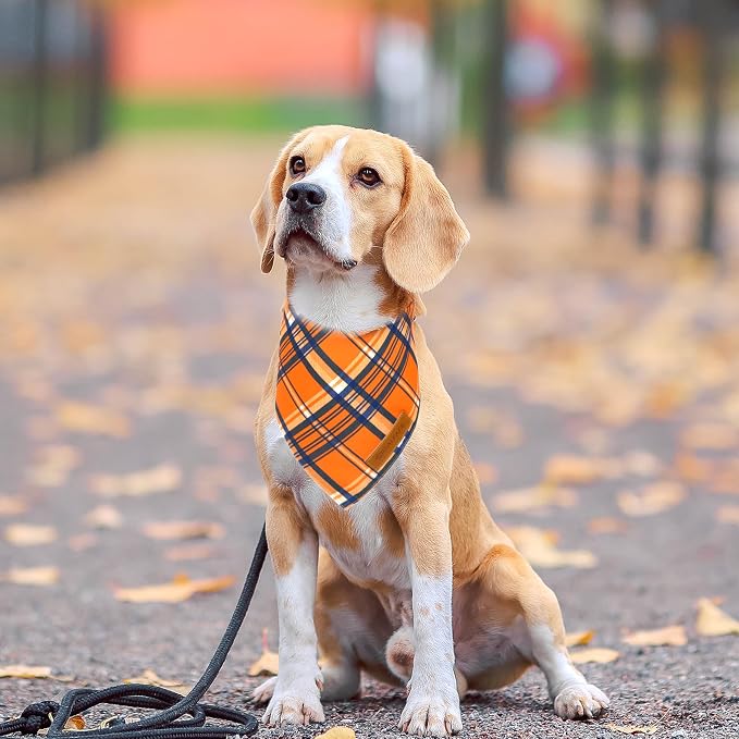 Realeaf Fall Dog Bandanas 2 Pack, Reversible Orange Plaid Holiday Pet Scarf - Image 6