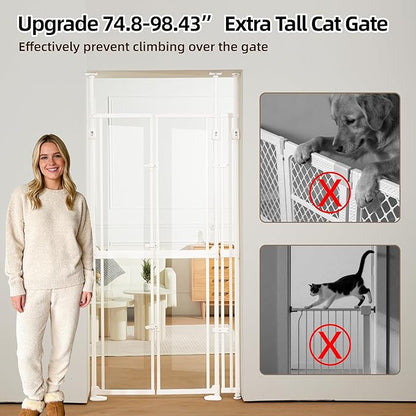 74.80-98.43'' Extra Tall Cat Gate, Adjustable 33.86” and 35.80" Wide, - Image 3