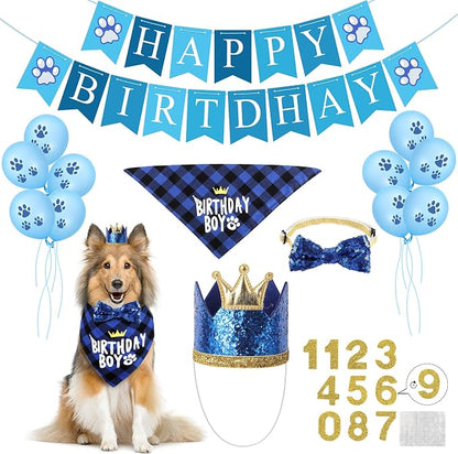 Dog Birthday Party Supplies, Dog Birthday Hat Bandana Scarf by Selemoy