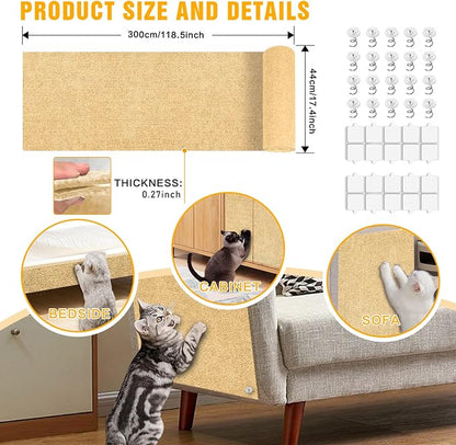 Cat Scratch Mat, 118.5"x17.4" Trimmable Self-Adhesive Cat Scratch Furniture - Image 2