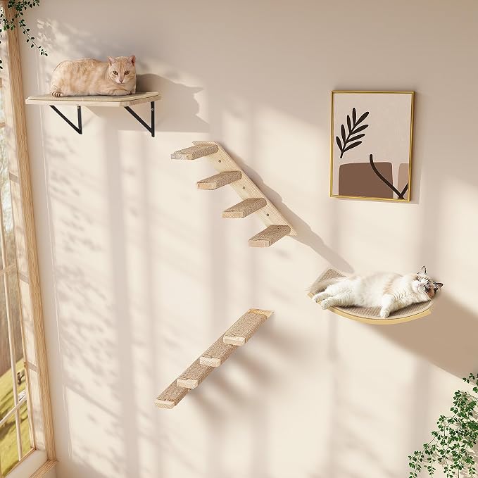 Cat Wall Shelves Set with Sisal Cats Window Perch, 4 Piece Wood Climbing - Image 6