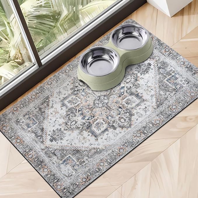 Dog Food Mats for Floors, Absorbent Dog Bowl Mat for Food and Water Dispenser by Cuslnox