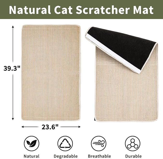 Cat Scratcher Mat, 39.3"x 23.6" Natural Sisal Cat Scratch Mat - Image 2