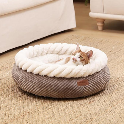FUKUMARU Cat Bed, Calming Donut Dog Beds, Plush Faux Fur&Corduroy Kitten Beds - Image 8