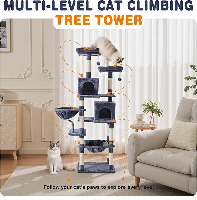 DUMOS Tall 71 inch Cat Tree Tower, Large Multi Level Cat Climbing Tower - Image 5
