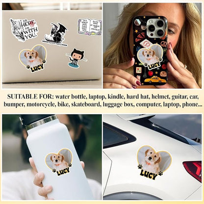 Custom Pet Photo Heart Sticker Personalized Pet Name Decal Cute Pawprint Design - Image 5