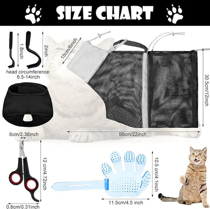 Patelai 5 Pcs Cat Bathing Bag Set Cat Grooming Bag Adjustable Pet Shower Net - Image 2