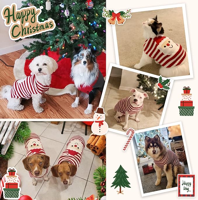 Dog Christmas Sweater Xmas Pet Clothes Cute Striped Santa Claus Costume Holiday - Image 6