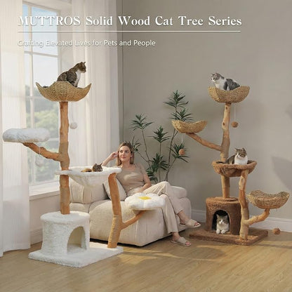 59" Cat Tree Tower with Real Solid Wood Natural Branch, Modern Cat Tree - Image 7