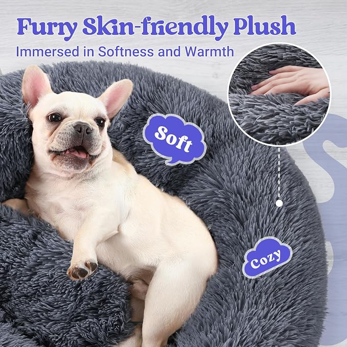 rabbitgoo Dog Bed for Small, 24 inches Machine Washable, Fluffy Donut Pet Bed - Image 2