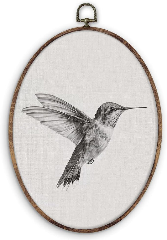 DILSJ Vintage Hummingbird Sketch Oval Wall Art Decor, Rustic Farmhouse by DILSJ