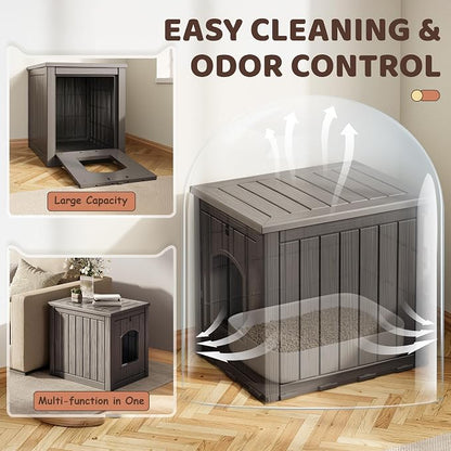 Litter Box Enclosure, Waterproof & Weatherproof Plastic Cat House - Image 7