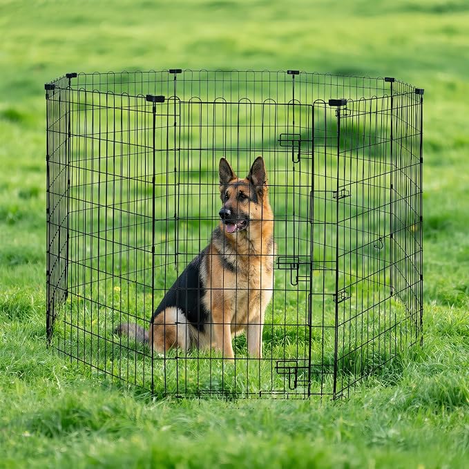 Amazon Basics Foldable Metal Indoor/Outdoor Dog Playpen, Octagonal Exercise Pen - Image 7