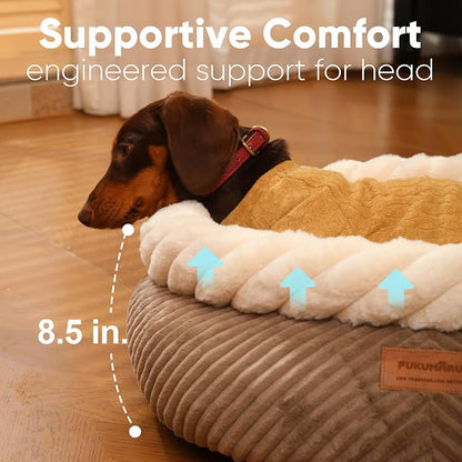FUKUMARU Dog Bed, Calming Donut Dog Beds, Plush Faux Fur&Corduroy Cat Beds - Image 4