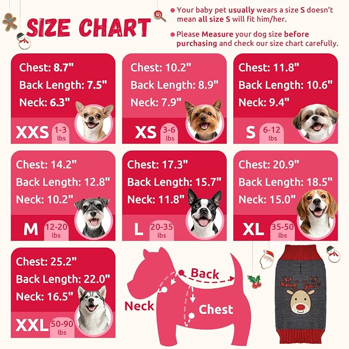 Dog Christmas Sweater Xmas Pet Clothes Cute Gray Reindeer Holiday Puppy Cat - Image 8