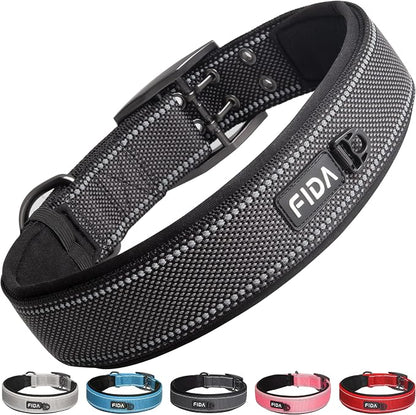 Fida Heavy Duty Dog Collar 1.5” Width, Ultra Soft Neoprene Padded, Adjustable by Fida