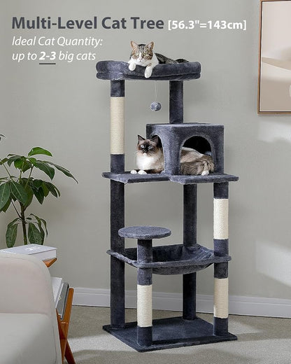 Cat Tree for Large Cats with Metal Plush Big Hammock, 56.3" Cat Tower for - Image 2