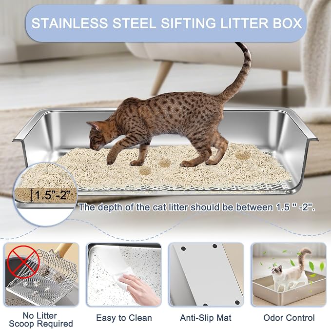 Teheao Stainless Steel Sifting Cat Litter Box - Image 4