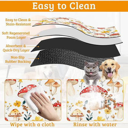 Pet Feeding Mat, Mushroom Absorbent Dog Cat Food Mat Flowers Dog Mat - Image 5