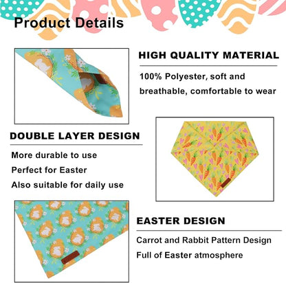 ADOGGYGO Easter Dog Bandana 2 Pack, Bunny Egg Carrot Print Pet Scarf Bib - Image 5