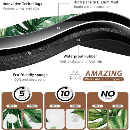Palm Leaf Pet Feeding Mat, Boho Absorbent Quick-Dry Cat Dog Food and Water Bowl - Image 3
