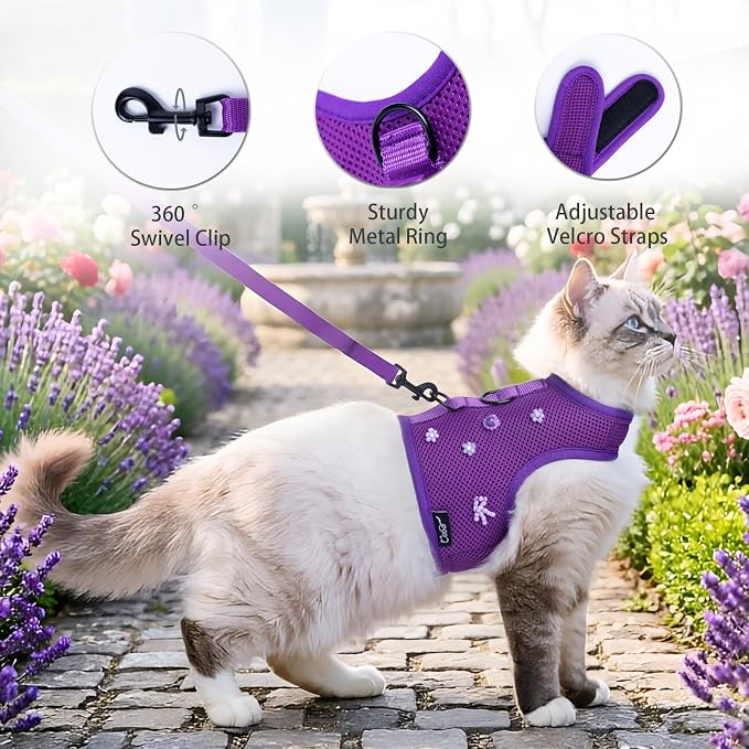 Cat Harness and Leash for Walking Escape Proof Breathable Mesh Fabric, Extra - Image 3