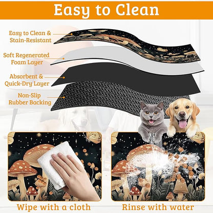 Fantasy Mushroom Dog Cat Food Mat, Butterfly Stars Absorbent Waterproof Placemat - Image 5
