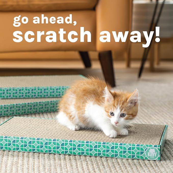 Kitty City Cat Scratcher– 2-Pack Durable Corrugated Cardboard Scratch Pads - Image 3