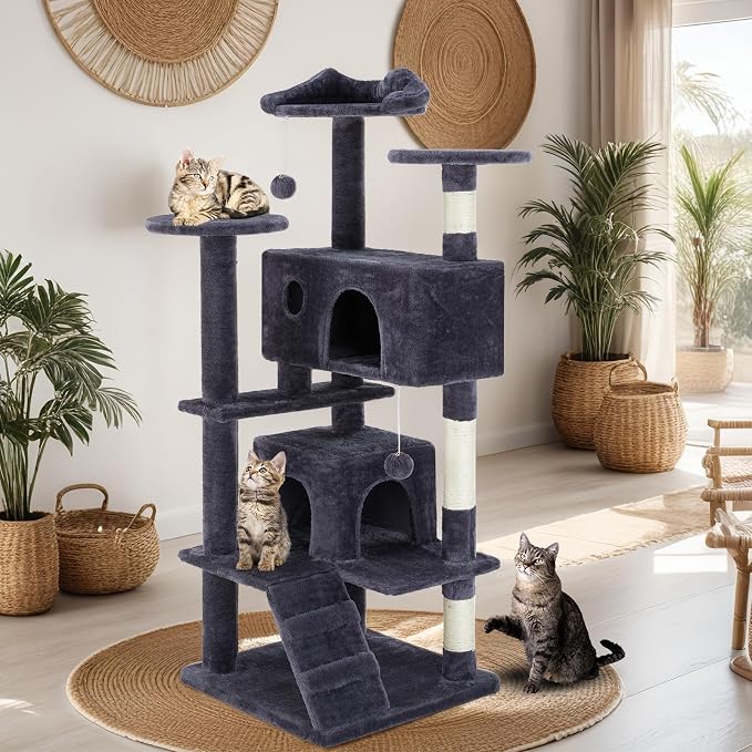 54 Inches Cat Tree Tower Condo Furniture, Climbing Tree Cat House Padded Plush - Image 7