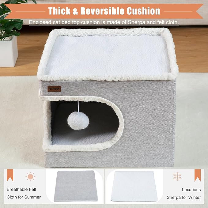 Cat Bed for Indoor Cats Cube House, Covered Cat Cave Beds & Furniture - Image 3