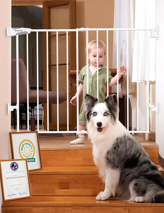 Babelio Baby Gate for Stairs, Kitchen & Doorways, No Bottom Bar| Easy by BABELIO