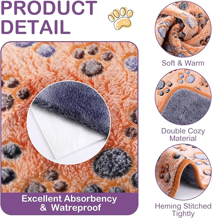 Panelee 4 Pcs Waterproof Dog Blankets Washable Puppy Paw Print Fleece Blanket - Image 2