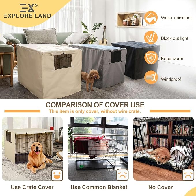 Explore Land 54 inches Dog Crate Cover Heavy Duty Polyester Pet Kennel Sunshade - Image 3