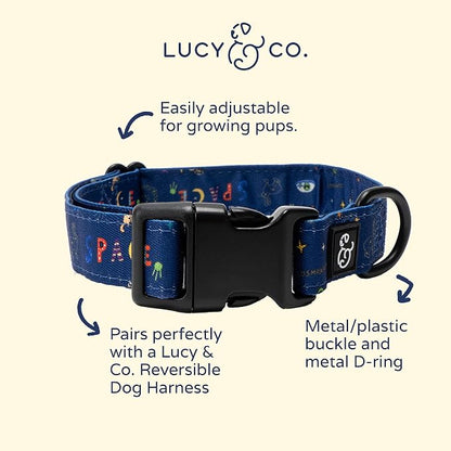 Lucy & Co. Space Doodle Adjustable Dog Collar- Cute Designer Pet Collar - Image 2
