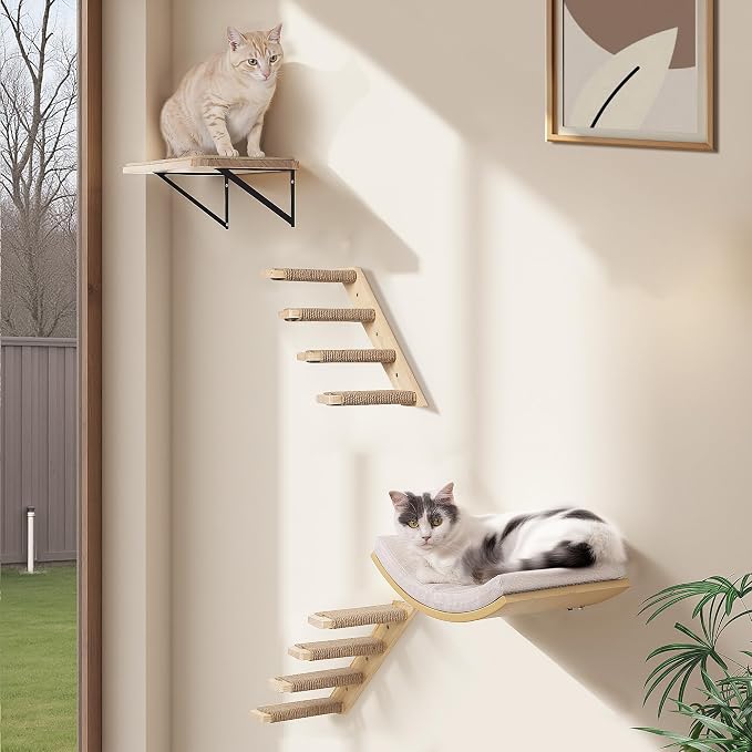 Wooden Cat Wall Steps Shelves Set, Wall Mounted Cats Shelves - Image 2