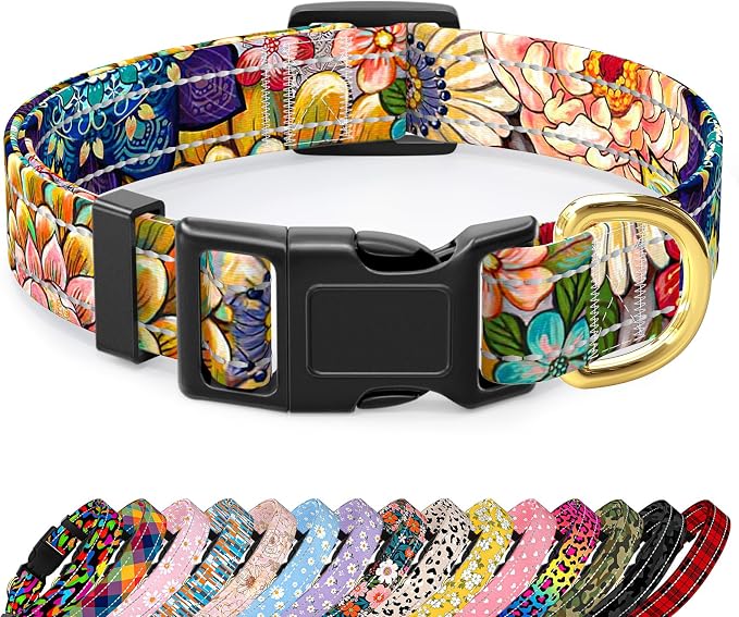 Reflective Dog Collar for Medium Dogs, Cute Boho Adjustable Heavy-Duty Nylon by TMOODEL