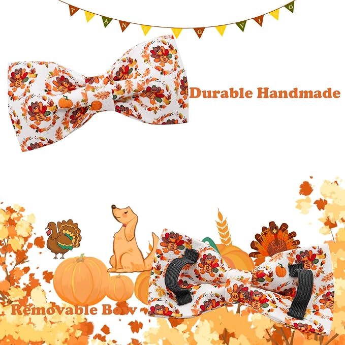 Dog Collar - Thanksgiving Turkey Pet Collar Bowtie Gift Cotton Cute Bow Collar - Image 4