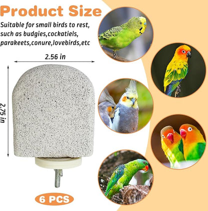 PINVNBY 6 PCS Bird Perch Bird Beak Grinding Stone Calcium Mineral Parrot Perch - Image 2