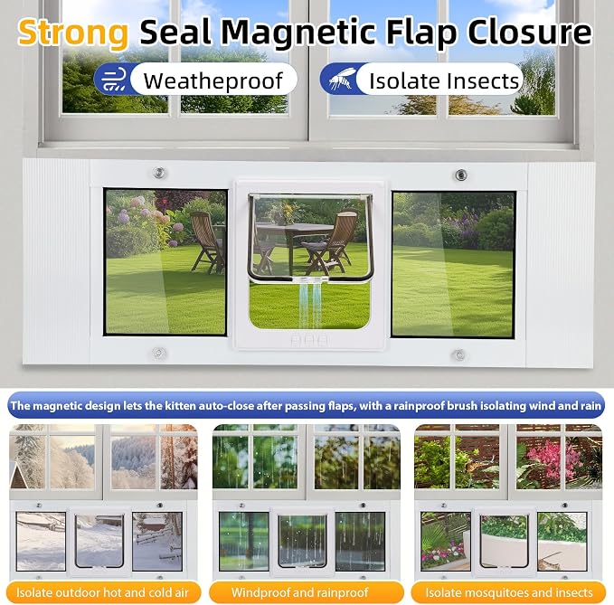 Full Size Cat Door Window Insert 27"-32" Various Sliding Windows, 4 Flexible - Image 5