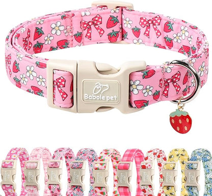 Strawberry Bow Dog Collar for Medium Dogs by Babolepet