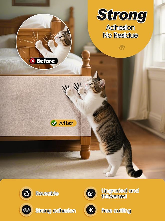 78.7"x15.8" Cat Scratch Mat, Trimmable Self-Adhesive Carpet, DIY Climb Cat - Image 5