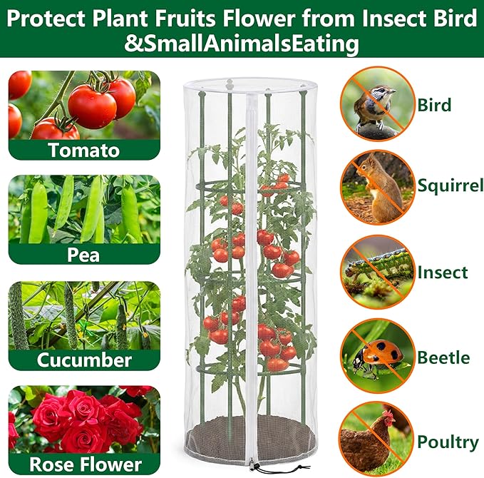 4 Pcs Garden Bird Netting for Round Plant Cage, Tomato Trellis Insect Bird - Image 5