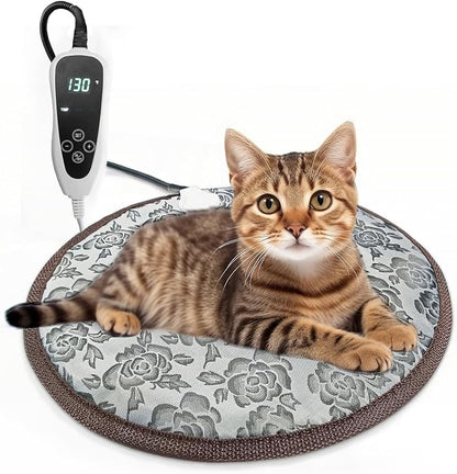 Cat Heating Pad Round with Smart Thermostat Switch and Power Line Protection by Afullrangeofservicesforyourpet